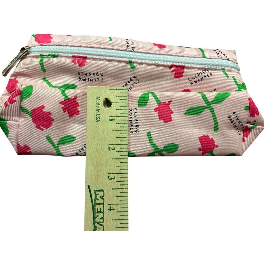 Clinique X Donald Floral Makeup Bag Pink W/ Green Flower Pattern Zipper Pouch 9. - Picture 9 of 9